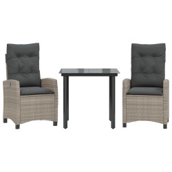 Ensemble à manger de jardin 3pcs coussins gris clair poly rotin 