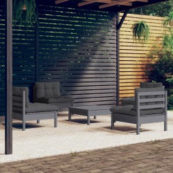 Salon de jardin 5 pcs avec coussins anthracite bois de pin 