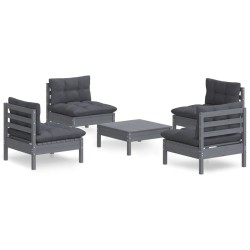 Salon de jardin 5 pcs avec coussins anthracite bois de pin 