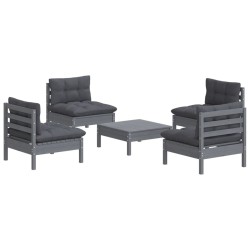 Salon de jardin 5 pcs avec coussins anthracite bois de pin 
