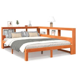Lit bibliothèque sans matelas cire marron 135x190 cm pin massif 