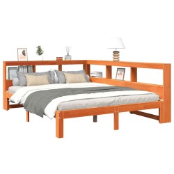 Lit bibliothèque sans matelas cire marron 135x190 cm pin massif 