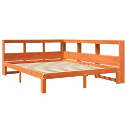 Lit bibliothèque sans matelas cire marron 135x190 cm pin massif 