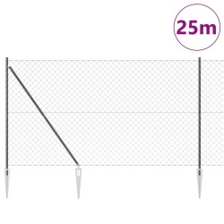 Clôture en maillon avec 13 poteaux en pointe 1,6x25 m en acier galvanisé 