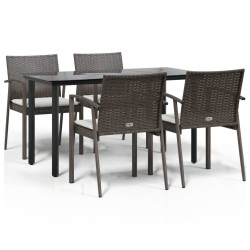 Ensemble à manger de jardin 5 pcs coussins résine tressée acier 