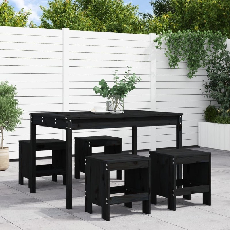 Ensemble à manger de jardin 5pcs noir bois massif de pin 