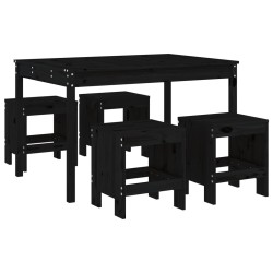 Ensemble à manger de jardin 5pcs noir bois massif de pin 
