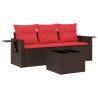 Salon de jardin 4 pcs avec coussins marron résine tressée 
