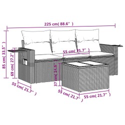 Salon de jardin 4 pcs avec coussins marron résine tressée 