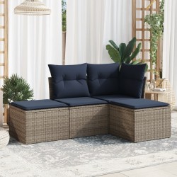 Salon de jardin 4 pcs avec coussins gris résine tressée 