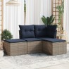 Salon de jardin 4 pcs avec coussins gris résine tressée 