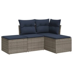 Salon de jardin 4 pcs avec coussins gris résine tressée 