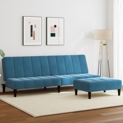 Canapé-lit à 2 places avec repose-pied bleu velours 