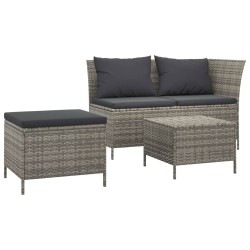 Salon de jardin 3 pcs avec coussins Gris Résine tressée 