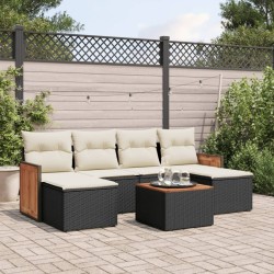 Salon de jardin 7 pcs avec coussins noir résine tressée 