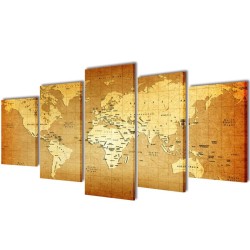 Set de toiles murales imprimées "Carte du monde" 100 x 50 cm 