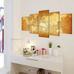 Set de toiles murales imprimées "Carte du monde" 100 x 50 cm 