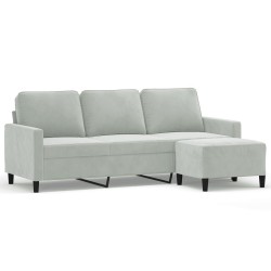 Canapé à 3 places avec repose-pieds Gris clair 180 cm Velours 