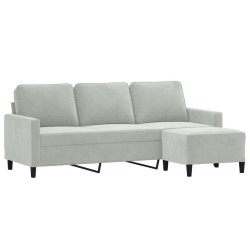 Canapé à 3 places avec repose-pieds Gris clair 180 cm Velours 