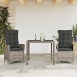 Ensemble à manger de jardin 3 pcs coussins gris résine tressée 