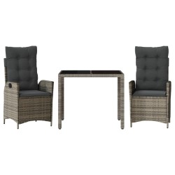 Ensemble à manger de jardin 3 pcs coussins gris résine tressée 