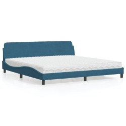 Lit avec matelas bleu 200x200 cm velours 
