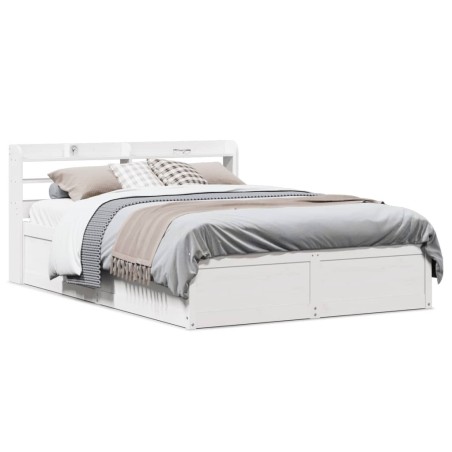 Cadre de lit avec tête de lit blanc 150x200 cm bois pin massif 
