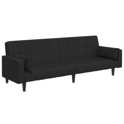 Canapé-lit à 2 places avec repose-pied noir tissu 