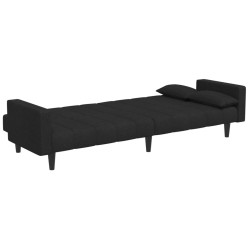 Canapé-lit à 2 places avec repose-pied noir tissu 