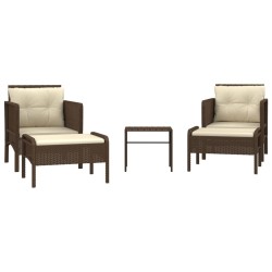 Salon de jardin 5 pcs avec coussins Marron Résine tressée 
