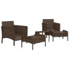 Salon de jardin 5 pcs avec coussins Marron Résine tressée 