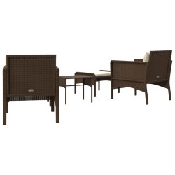 Salon de jardin 5 pcs avec coussins Marron Résine tressée 