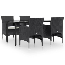 Ensemble à manger de jardin avec coussins 5 pcs Noir 