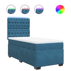 Sommier à lattes de lit avec matelas bleu 80x200 cm velours 