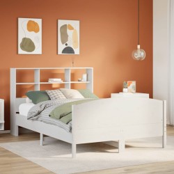 Lit bibliothèque sans matelas blanc 140x190 cm bois pin massif 