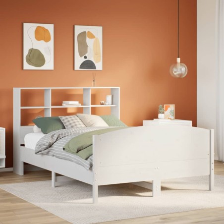 Lit bibliothèque sans matelas blanc 140x190 cm bois pin massif 