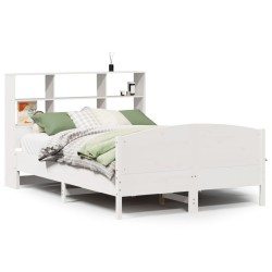 Lit bibliothèque sans matelas blanc 140x190 cm bois pin massif 