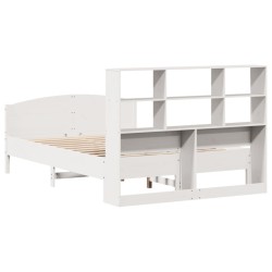 Lit bibliothèque sans matelas blanc 140x190 cm bois pin massif 