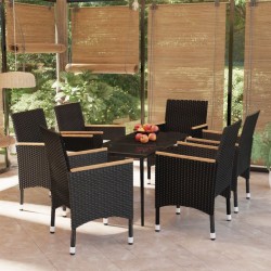 Ensemble à manger de jardin avec coussins 7 pcs Noir 