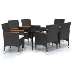 Ensemble à manger de jardin avec coussins 7 pcs Noir 
