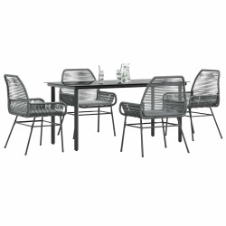 Ensemble à manger jardin coussins 5 pcs gris poly rotin verre 