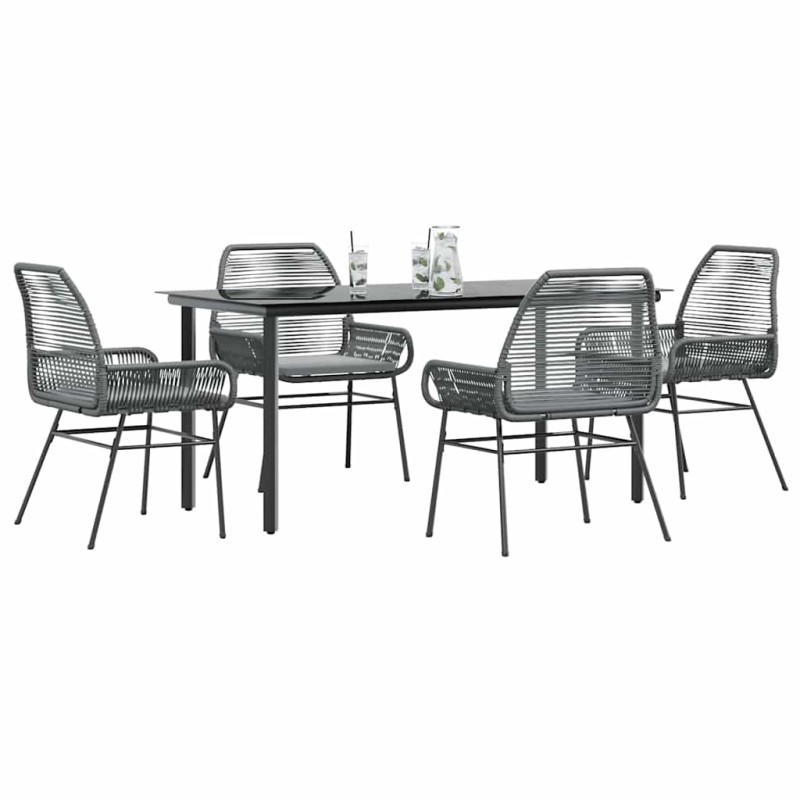 Ensemble à manger jardin coussins 5 pcs gris poly rotin verre 