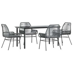 Ensemble à manger jardin coussins 5 pcs gris poly rotin verre 