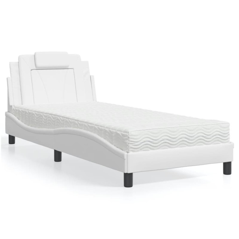 Lit avec matelas blanc 80x200 cm similicuir 