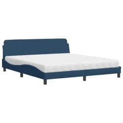Lit avec matelas bleu 180x200 cm tissu 