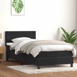 Sommier à lattes de lit avec matelas noir 100x210 cm velours 