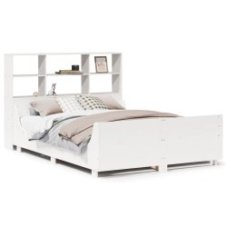 Lit bibliothèque sans matelas blanc 135x190 cm bois massif 