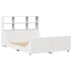 Lit bibliothèque sans matelas blanc 135x190 cm bois massif 