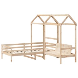 Ensemble de lit de jour et de banc avec toit sans matelas 