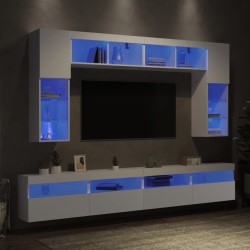 Ensemble de meubles TV muraux 8 pcs avec lumières LED blanc 